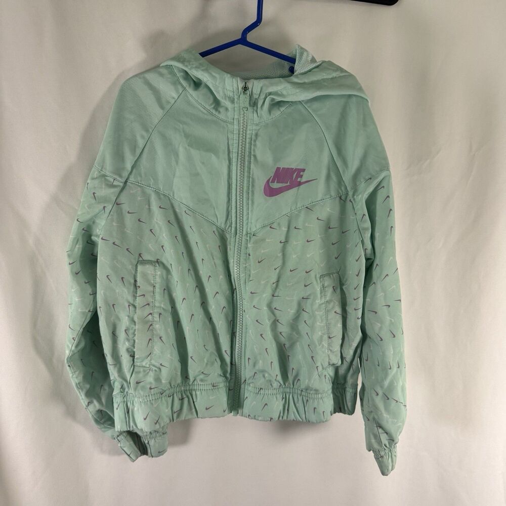 Nike Jacket Girls Small Teal Purple Swoohes Full Zip Hooded Pockets